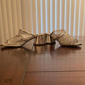 Gold Metallic Mesh Slide Mules for Women